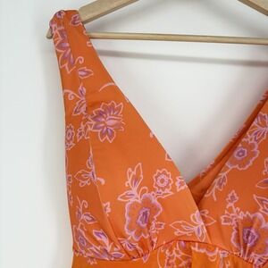 Calcique Swimsuit One Piece 22 Tie Back Skirt Floral Coral Cottage Beach Resort